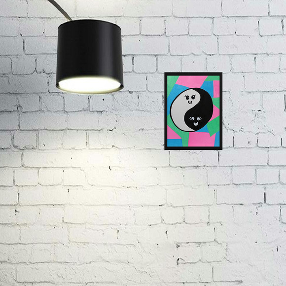 Kawaii Yin-Yang Multicolor Fluorescent Acrylic Painting Watercolor Paper OOAK - Picture 2 of 3